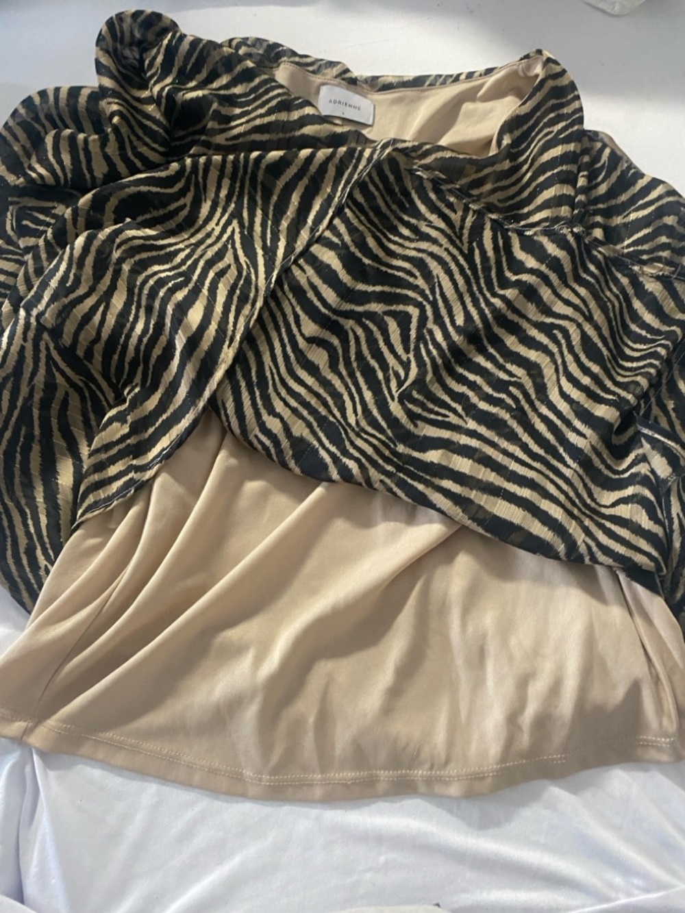 Adrienne Zebra-Print Tunic Top in Black and Tan subtle metallic shine - Picture 5 of 5